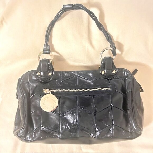 Charles David Handbag Purse Black Chevron Stitched Twisted Handles - Picture 1 of 11